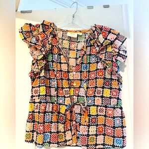 Maeve Multicolor Checkered Ruffled Women's Top